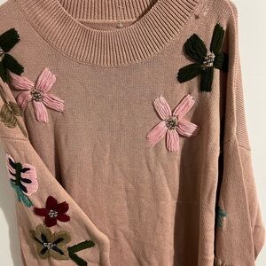 Beautiful Hand Made Embroidered Flowers Sweater